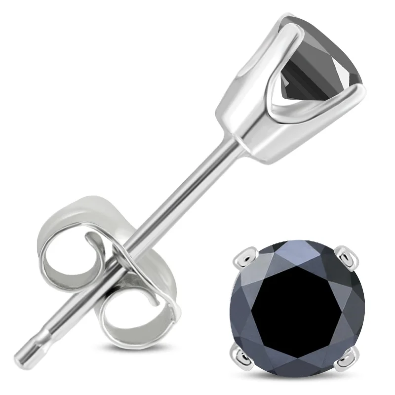 Marquee 1/2 Carat TW Solitaire Round Black Diamond Stud Earrings in .925 Sterling Silver