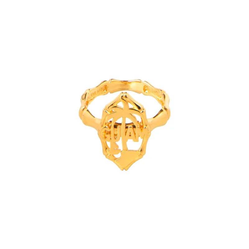 14K Yellow Gold Guam Seal Bamboo Ring