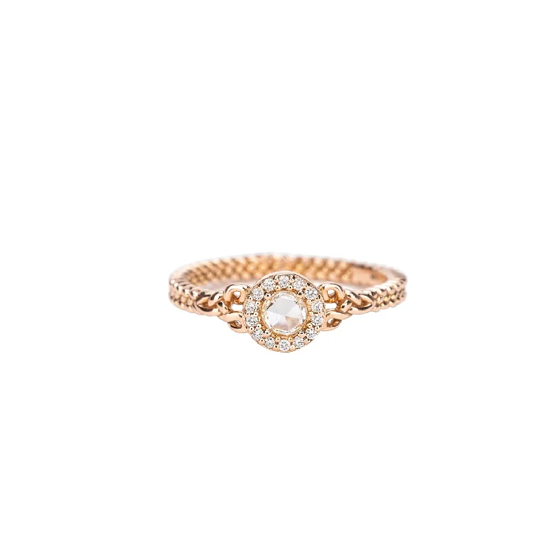 14k Rose Gold Trinity Diamond Halo Ring