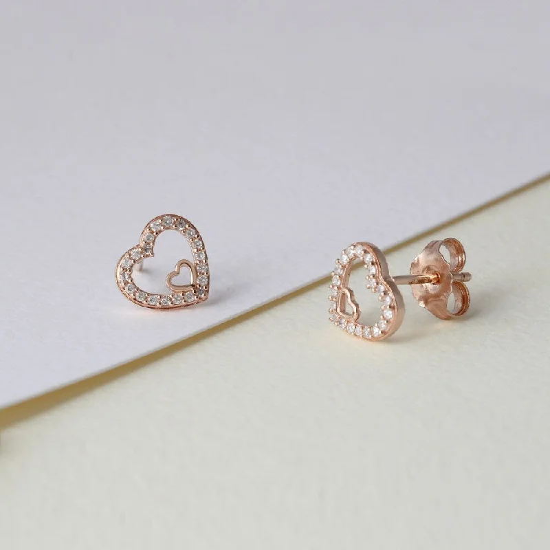 De Couer 10k Rose Gold 1/8ct TDW Diamond Heart Stud Earrings