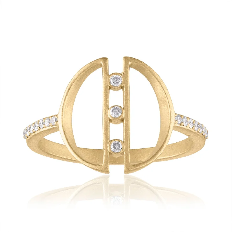 Symmetrical Geometric Shape Ring with Diamonds