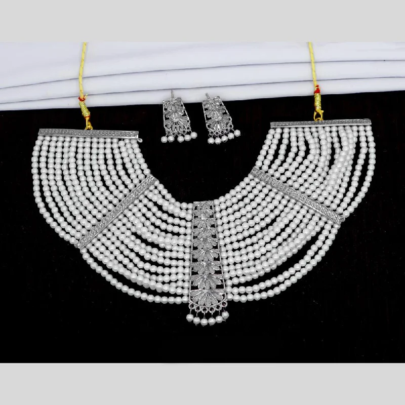 Mahavir Oxidised Plated Choker And Pearls Necklace Set