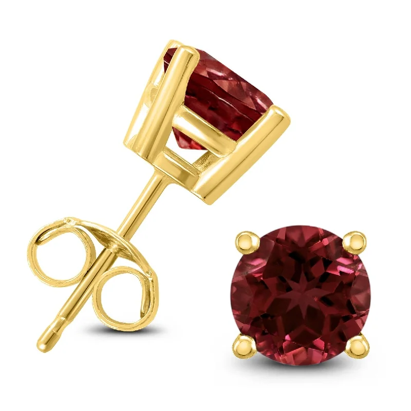 Marquee 14K Yellow Gold 6MM Round Garnet Earrings