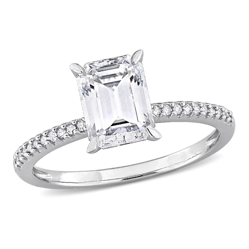 Miadora 1 3/4ct DEW Created Moissanite and 1/10ct TDW Diamond Ring in 14k White Gold