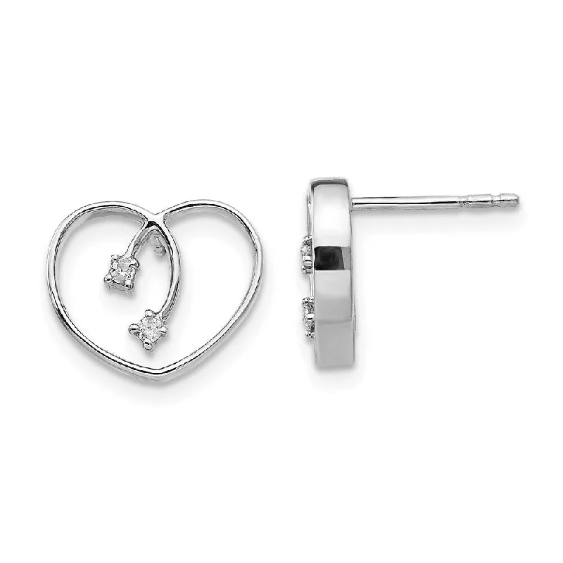 925 Sterling Silver 0.04ct Diamond Heart Stud Earrings (L-10 mm, W-13 mm)