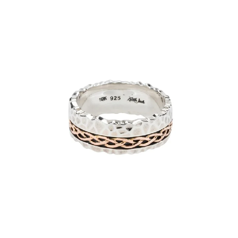 Silver and 10k Rose Gold Hammered Weave 'Fordoun' Ring