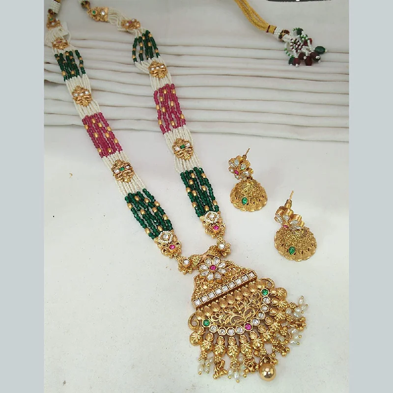 Everlasting Quality Jewels Gold Plated Pota Stone And Pearls Long Necklace Set