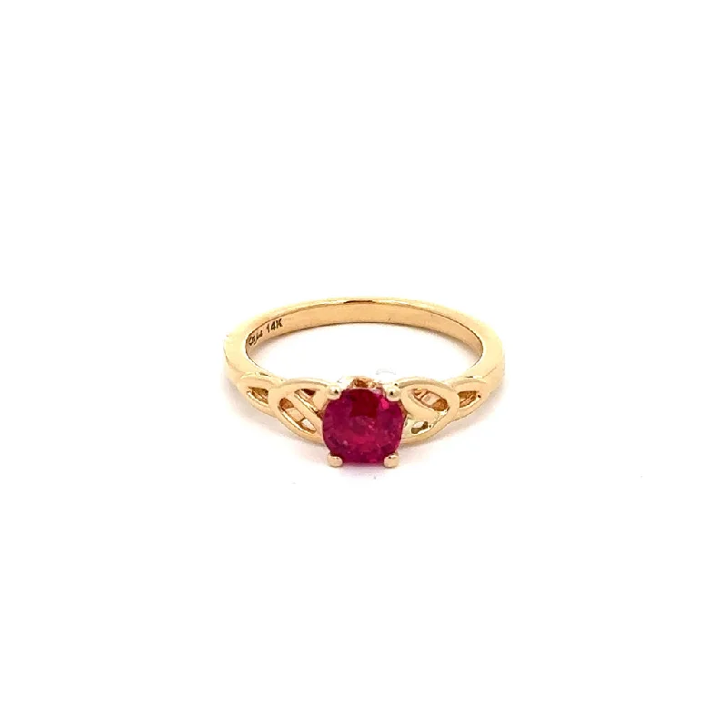 14kYellow Gold with Cushion Cut 1.12ct AIG Certified Mozambique Ruby Trinity Ring