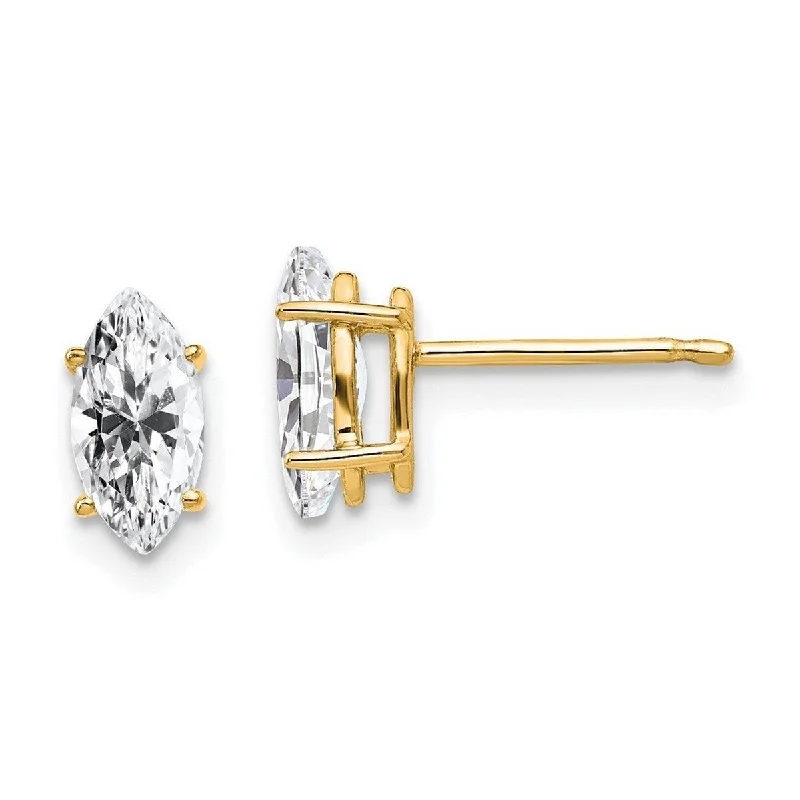 Curata 14k Yellow Gold Post Earrings 8x4mm Marquise CZ Cubic Zirconia Earrings - 9x4mm Wide