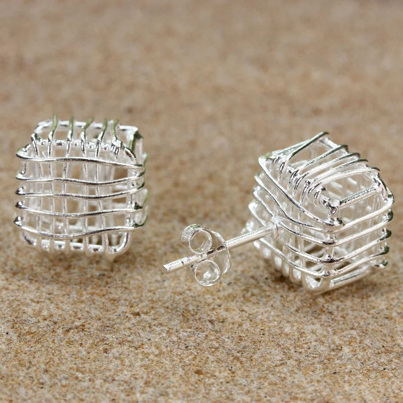 Sterling Silver 'Open Boxes' Earrings