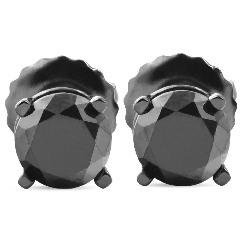 Pompeii3 14k Black Gold 1ct TDW Black Diamond Round Stud Earrings