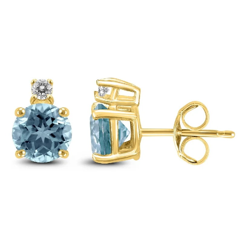 Marquee 14K Yellow Gold 5MM Round Aquamarine and Diamond Earrings