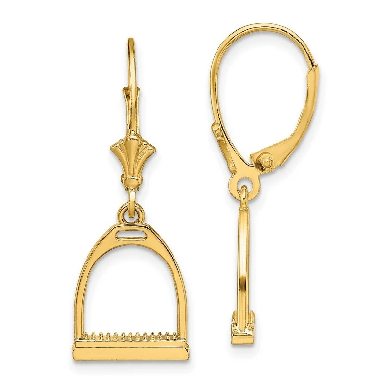 Curata 14k Gold 3 d Small Horse Stirrup Leverback Earrings High Polish - 30.2x10.9mm Wide