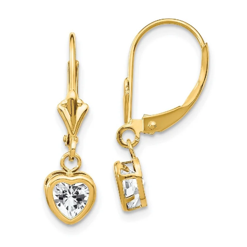 Curata 14k Yellow Gold Polished Leverback 5mm Love Heart CZ Cubic Zirconia Earrings - 23x6mm Wide