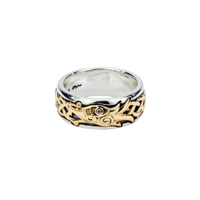 Silver and 10k Gold Celtic Dragon Ring - White Sapphire Eye