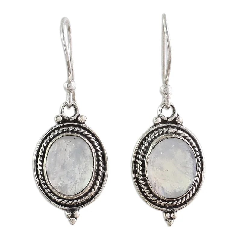 NOVICA Handmade Sterling Silver 'Moonlit Charm' Rainbow Moonstone Earrings (India) - 1.3*0.5