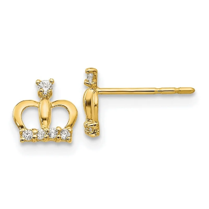 Curata 14k Yellow Gold Polished CZ Cubic Zirconia Crown Post Earrings - 7x6mm Wide