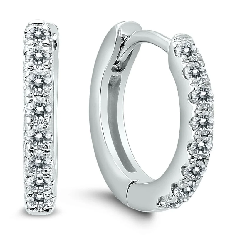 Marquee 1/5 Carat TW Small Diamond Huggie Hoop Earrings in 10K White Gold