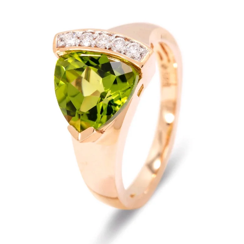 14k Yellow Gold Peridot With Diamond Ring