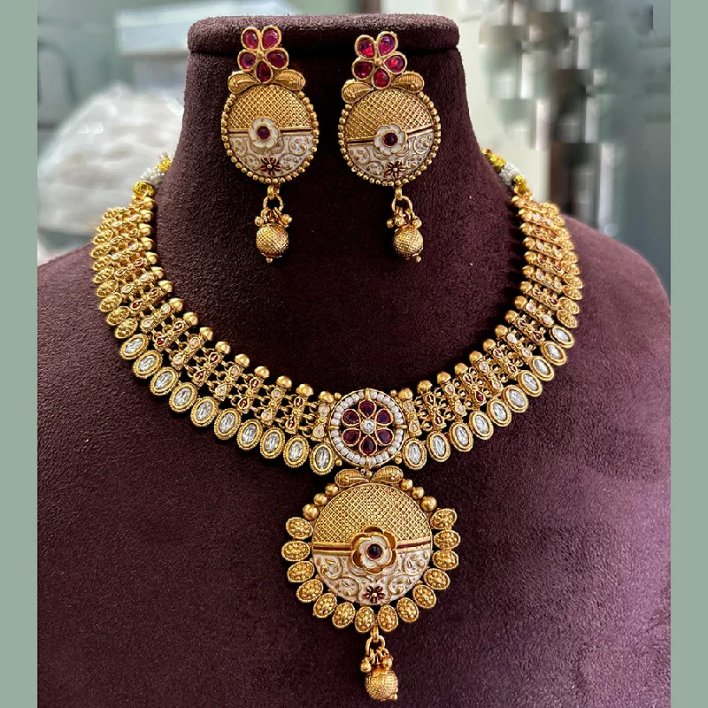 Jewel Addiction Copper Gold Pota Stone Meenakari Necklace Set