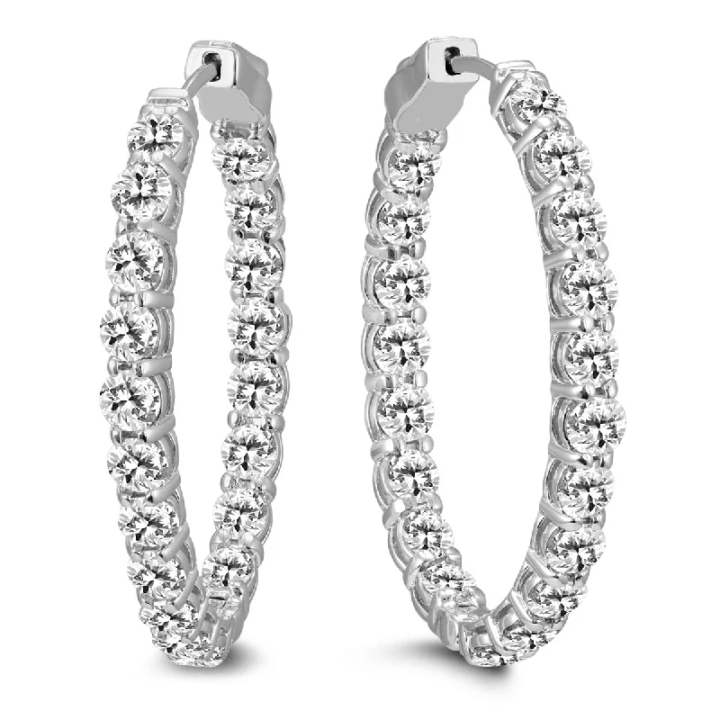 Marquee Certified 10 Carat TW Oval Diamond Hoop Earrings with Push Button Locks in 14K White Gold