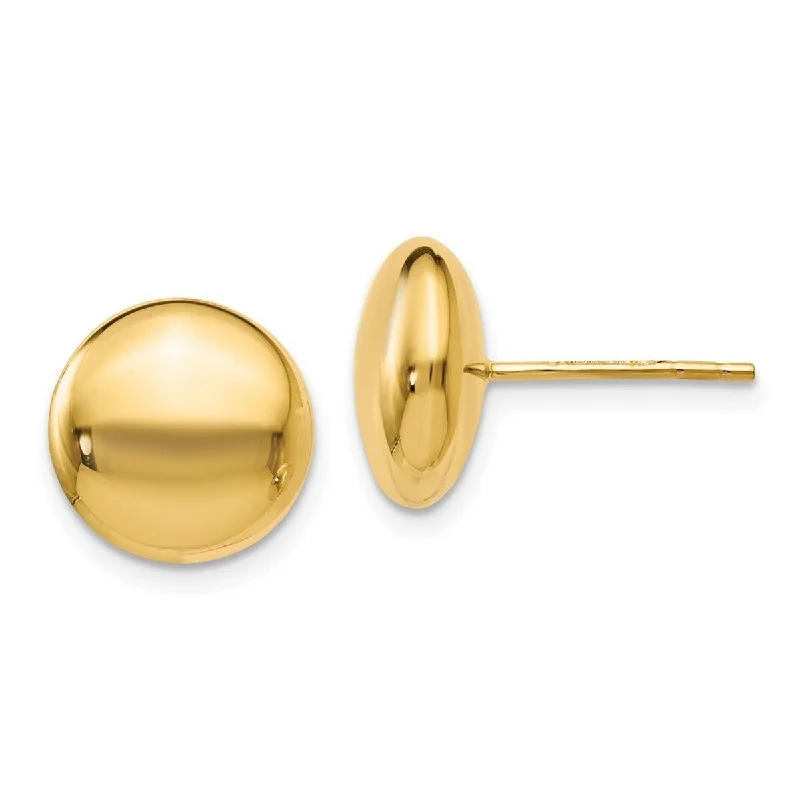 Curata 14k Yellow Gold 11mm Puffed Polished Button Post Earrings