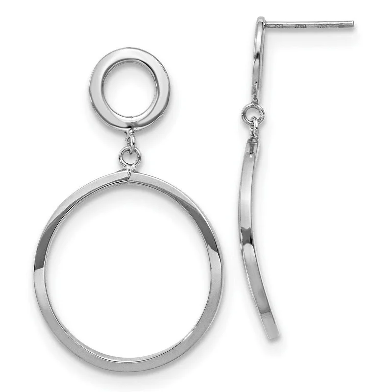 Curata 10k White Polished Double Circle Dangle Post Earrings - 37x36mm