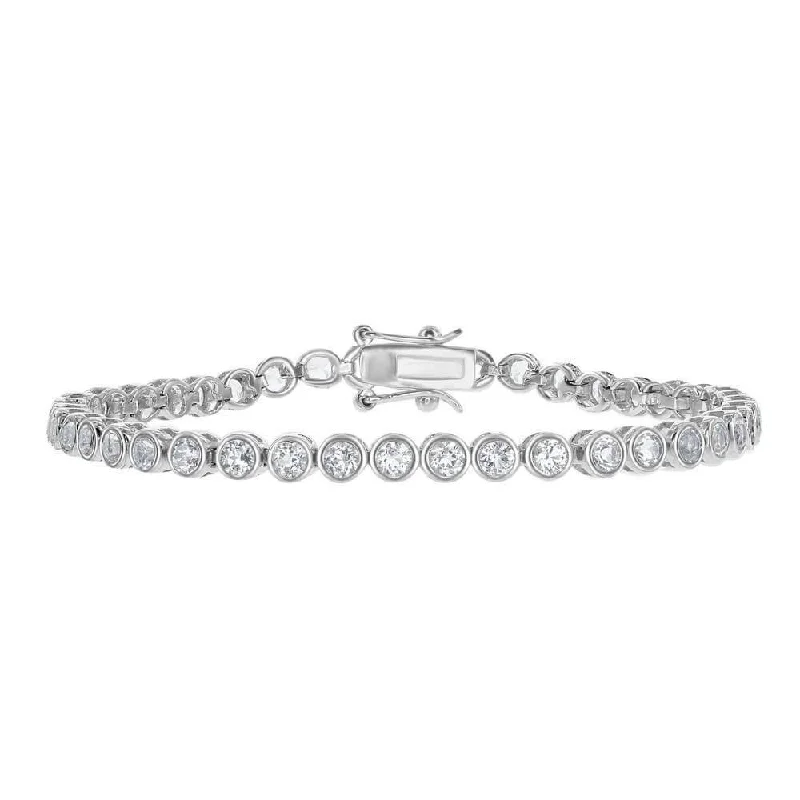 Sterling Silver 4mm Bezel-Set Round 5.25 cttw White Topaz Tennis Bracelet