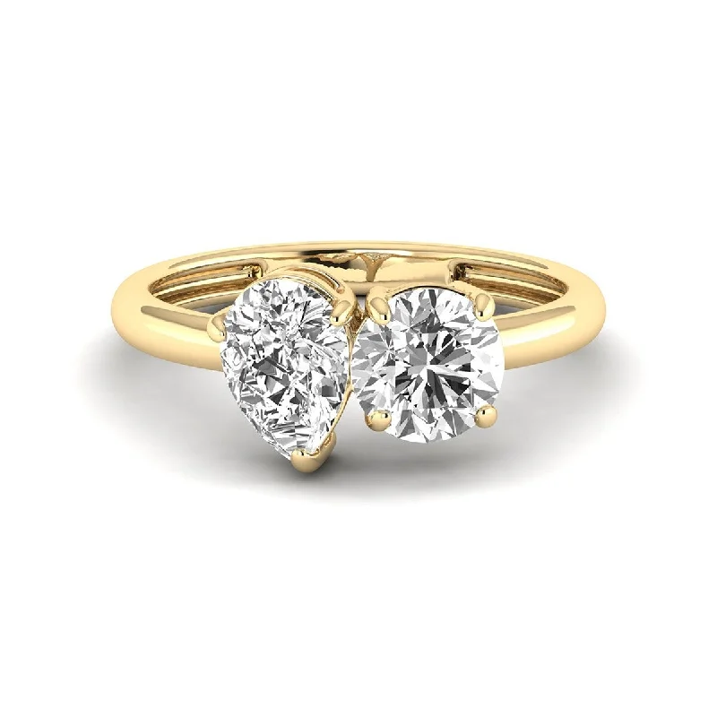 Marquee Almost 2.50 Carat TW Round And Pear Shape Lab Grown Diamond Ring in 14K Yellow Gold