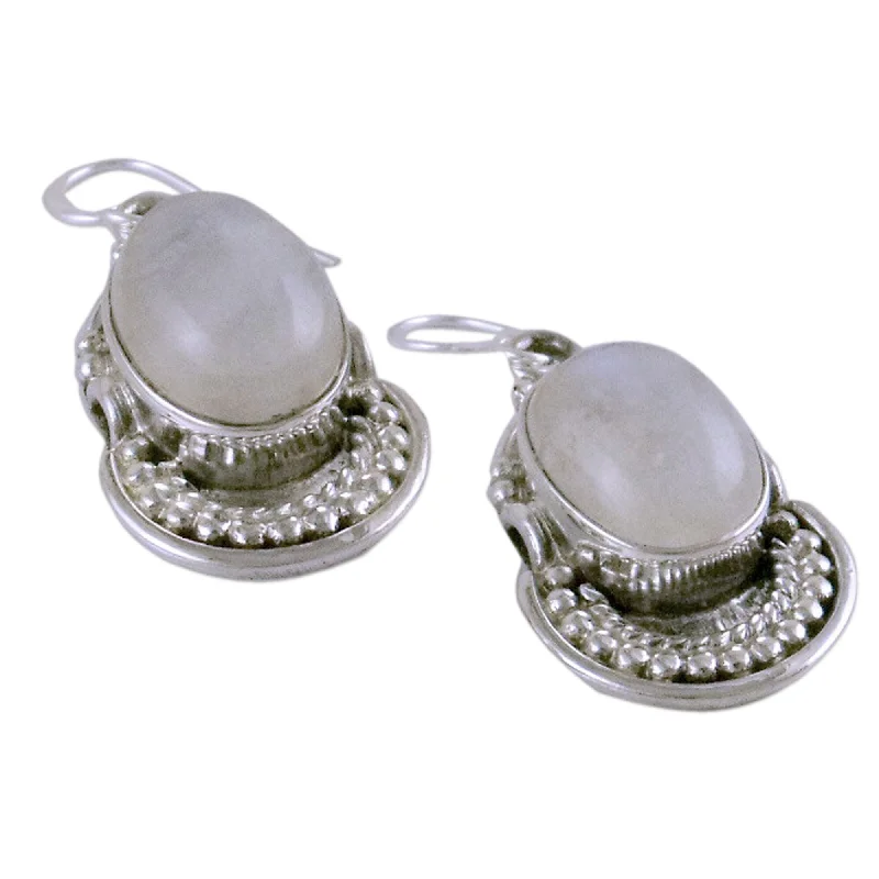 Handmade Sterling Silver 'Rainbow Ice' Moonstone Earrings (India)