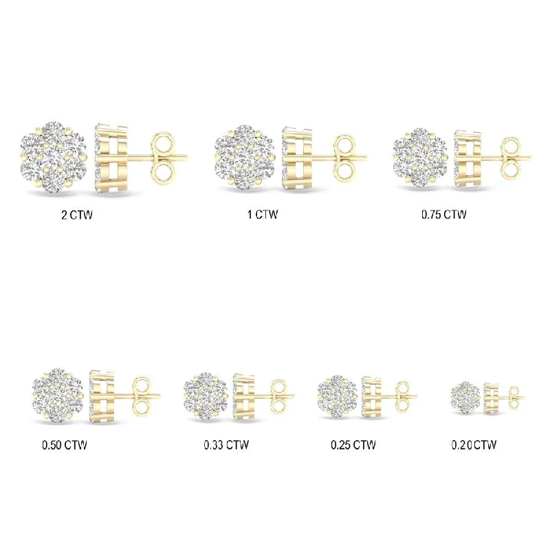 1/5ct-2ct TDW Diamond Cluster Stud Earrings in 10k Yellow Gold by De Couer