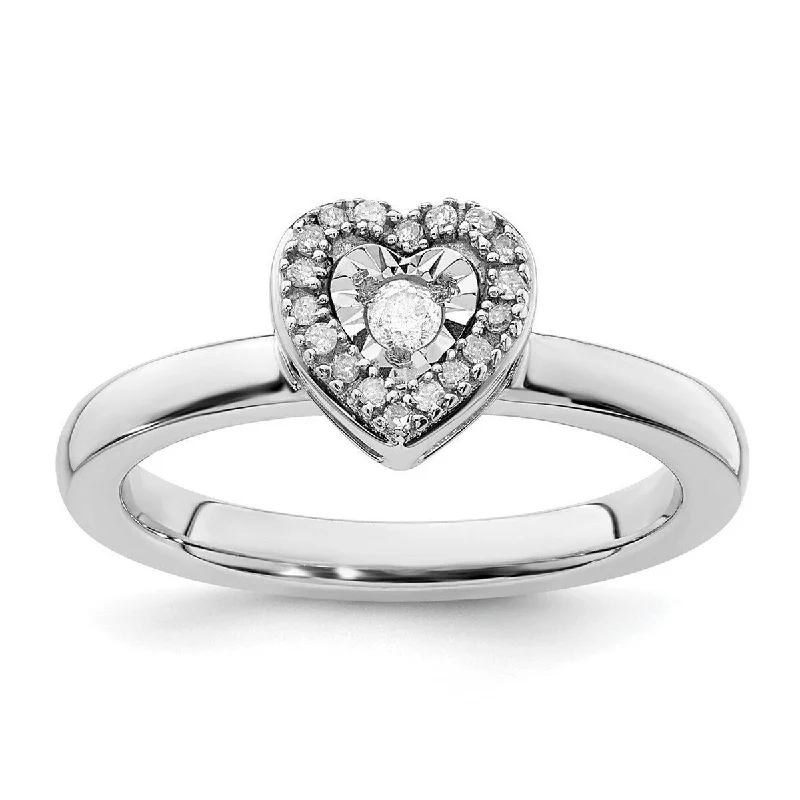 Curata 925 Sterling Silver Polished Prong set Stackable Expressions Love Heart Diamond Ring