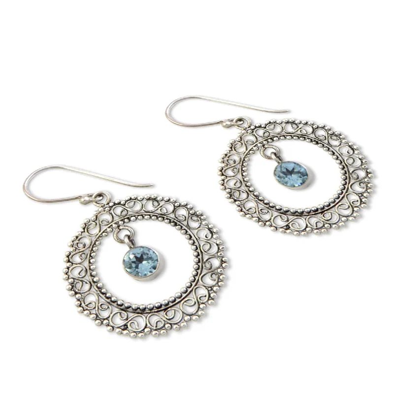 Handmade Sterling Silver Radiant Halo Topaz Earrings (Indonesia)