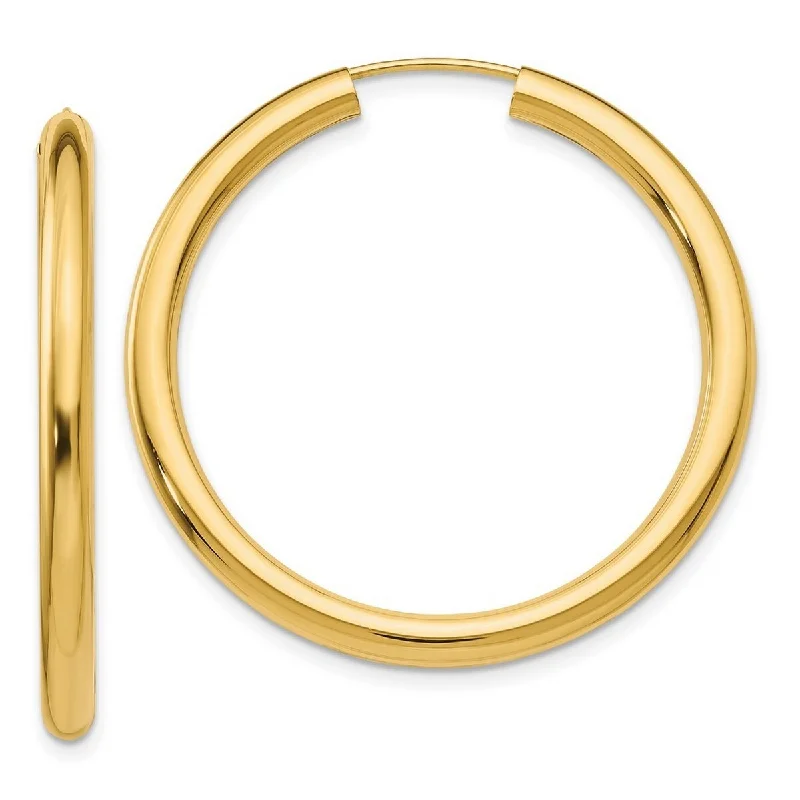 Curata 2.8mm 14k Yellow Gold Polished 2.8x35mm Endless Tube Hoop Earrings