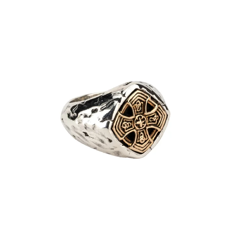 Silver and Bronze Celtic Cross Cushion Ring