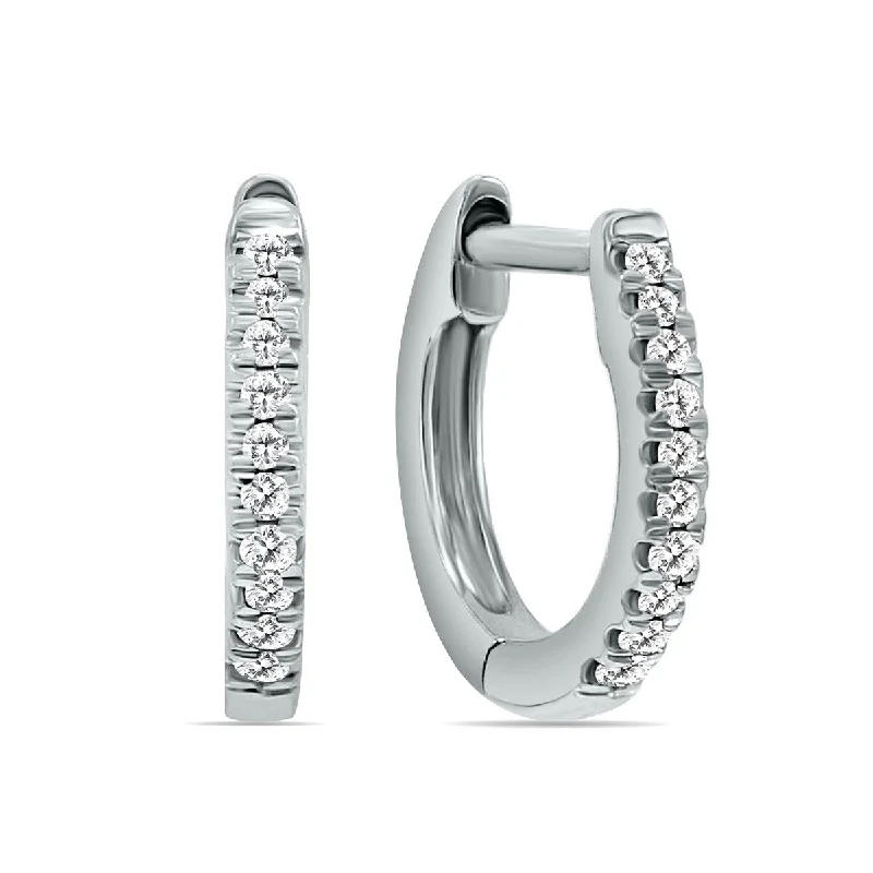 Marquee 1/10 Carat TW Small Diamond Huggie Hoop Earrings in 10K White Gold