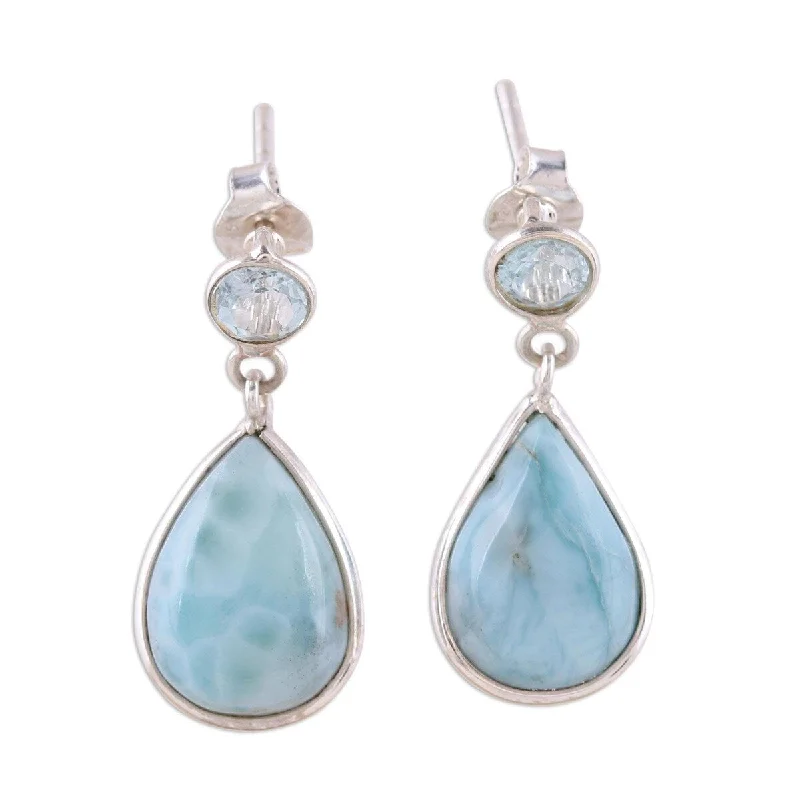 NOVICA Alluring Sky, Larimar and blue topaz dangle earrings