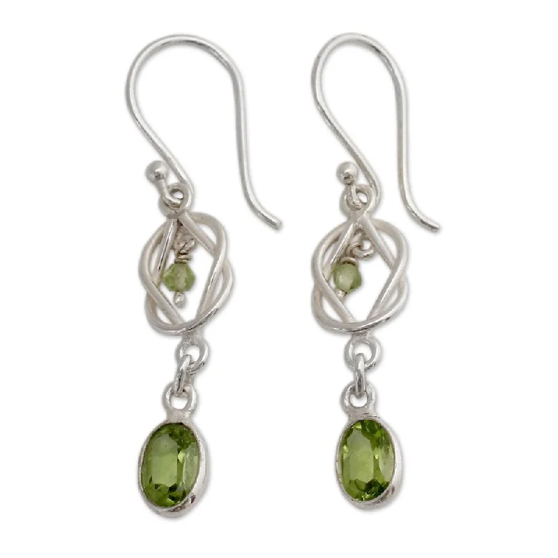 NOVICA Handmade Sterling Silver Lime Knot Peridot Earrings (India)