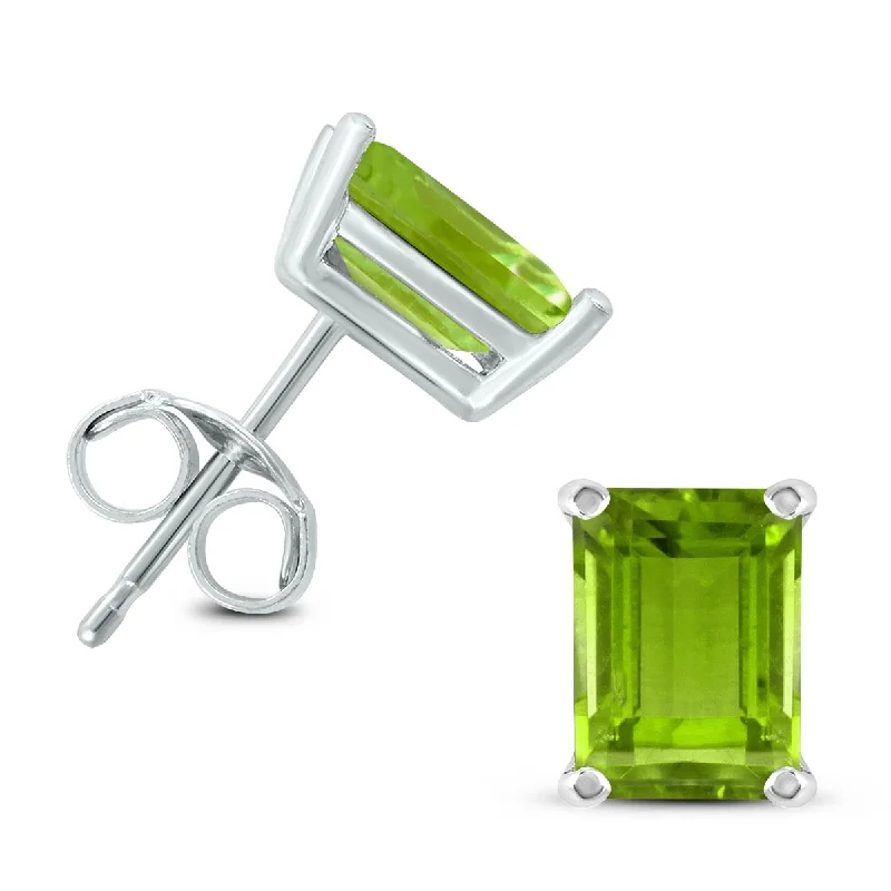 Marquee 14K White Gold 6x4MM Emerald Shaped Peridot Earrings