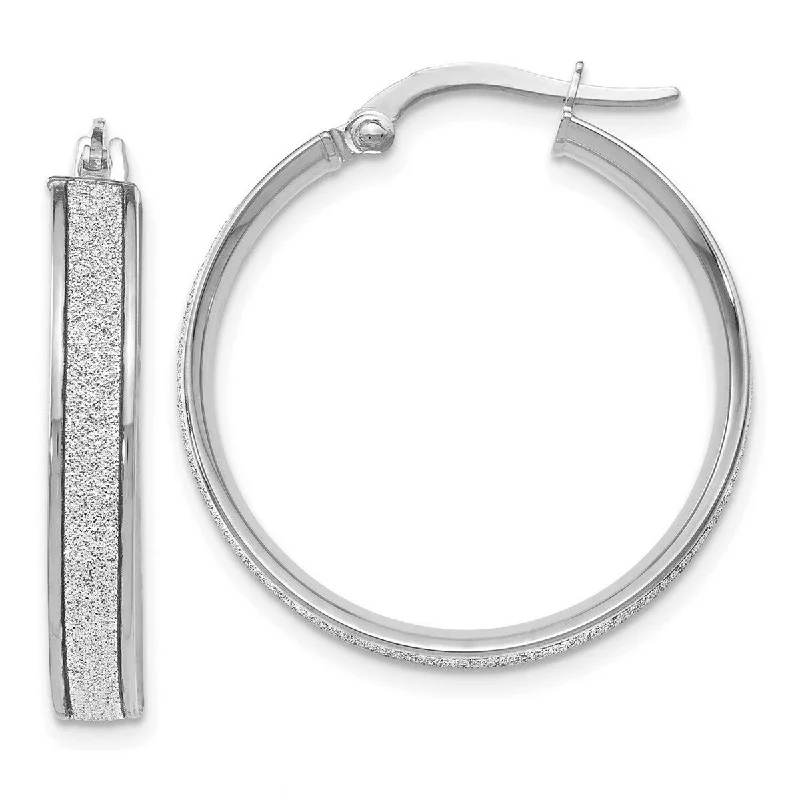 Curata 14k White Gold Polished Glitter Infused Hoop Earrings - 25x25mm Wide 3.75mm Thick Jewelry Gifts for Wo