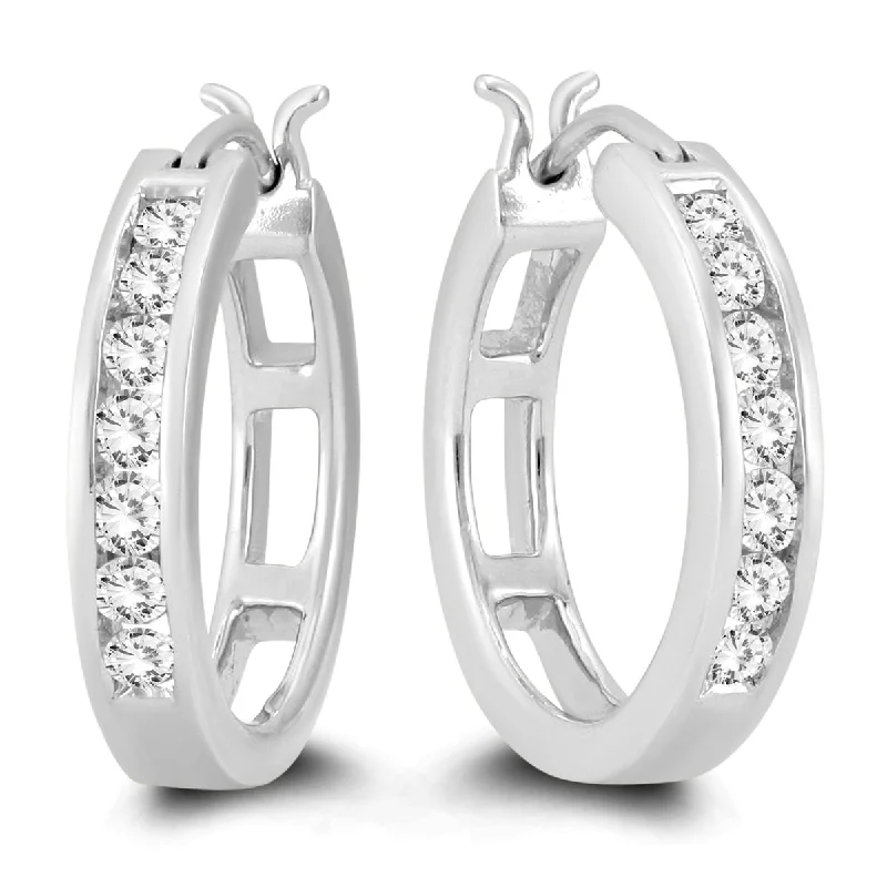 Marquee Certified 1/2 Carat TW Diamond Hoop Earrings in 10k White Gold (K-L Color, I2-I3 Clarity)