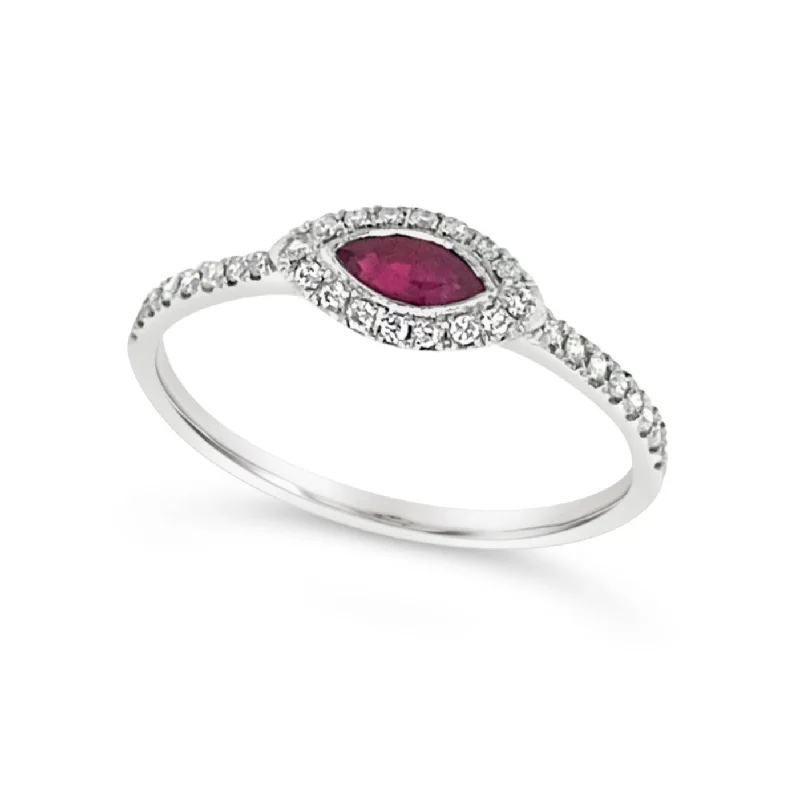 Marquise Ruby and Diamond Halo Ring