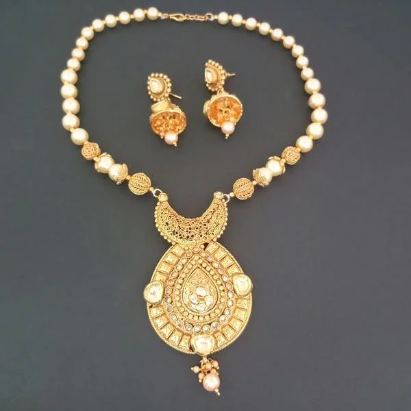 Bhavi AD Stone Pearl Copper Necklace Set - FAP0182A