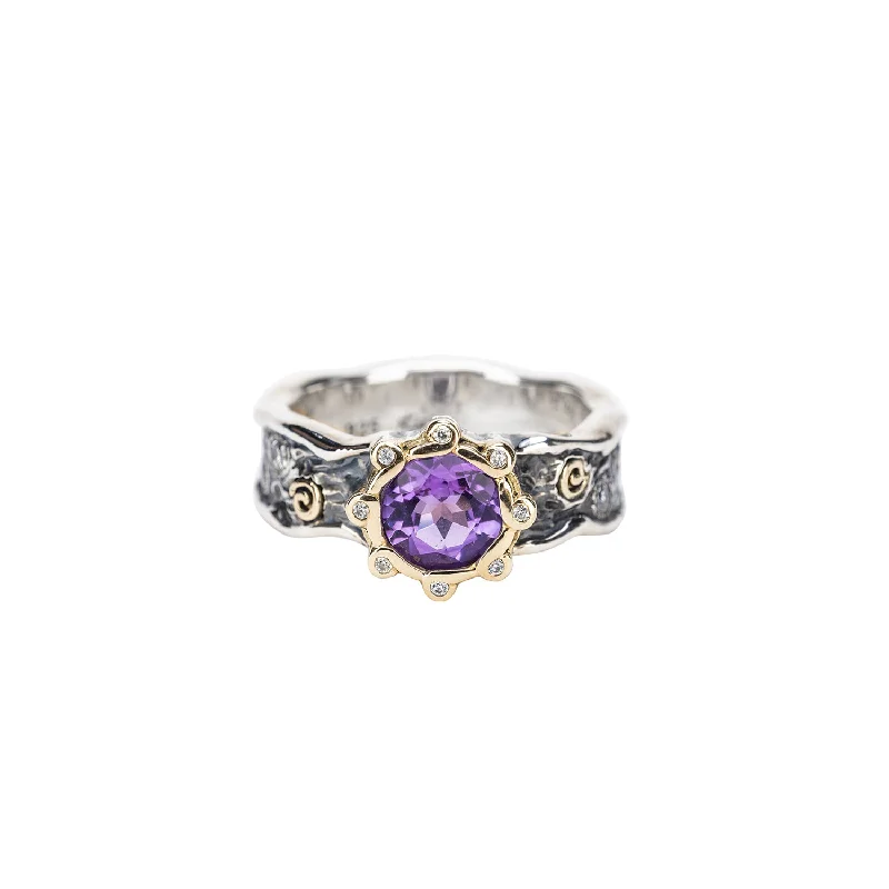 Silver and 10k Gold Rocks 'n Rivers Ring - Amethyst