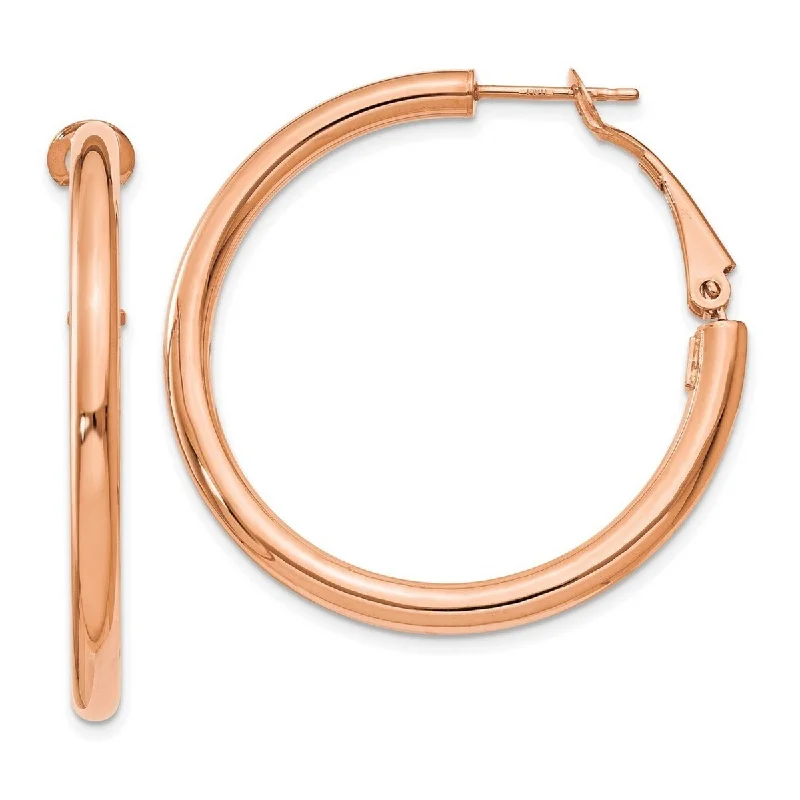 Curata 14k Rose Gold 3x30mm Polished Round Hoop Earrings