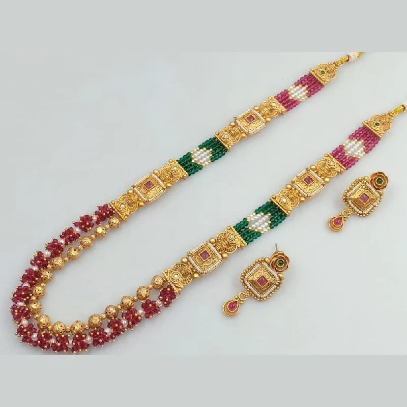 FS Collection Gold Plated Pota Stone And Beads Necklace Set