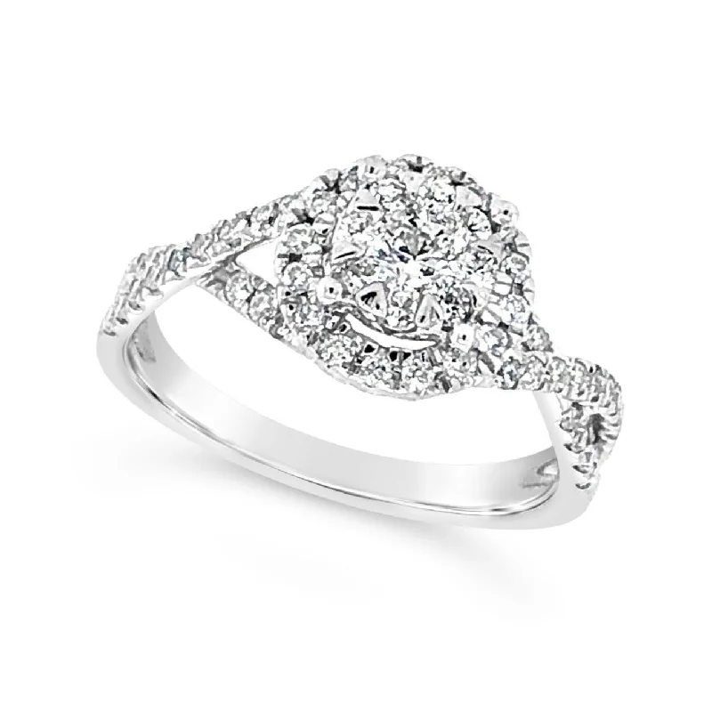 Diamond Cluster Halo and Crossover Shank Design Ring