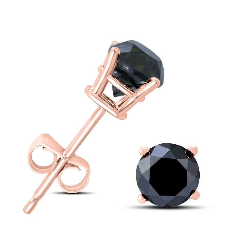 Marquee 1/2 Carat TW Round Black Diamond Solitaire Stud Earrings in 10K Rose Gold