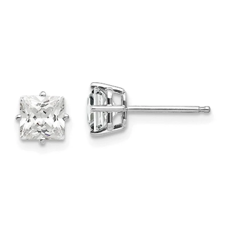 Curata 14k White Gold Polished Post Earrings 5mm Princess Cut CZ Cubic Zirconia Earrings - 5x5mm Wide