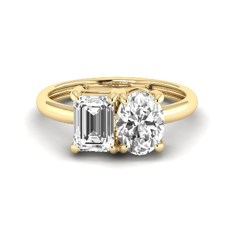 Marquee Almost 2.50 Carat TW Emerald Cut And Oval Lab Grown Diamond Ring in 14K Yellow Gold